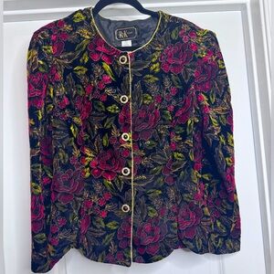 Vintage R&K Evenings Blazer Blouse Black Red Button Down Size 16 Missy